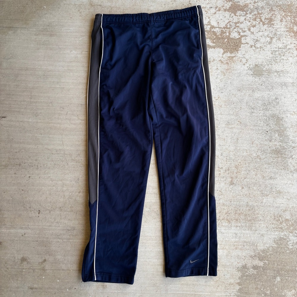 Nike Mens Navy Blue Track Pants Zipper Ankle Mesh Side Stripe Joggers Size M